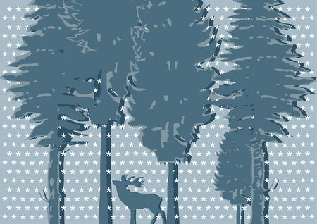 silhouette of a deer in the gray wood. abstract backgroundのイラスト素材