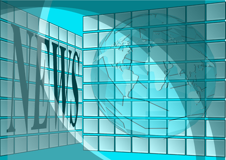 newsroom. empty room with scrins and abstract globeのイラスト素材
