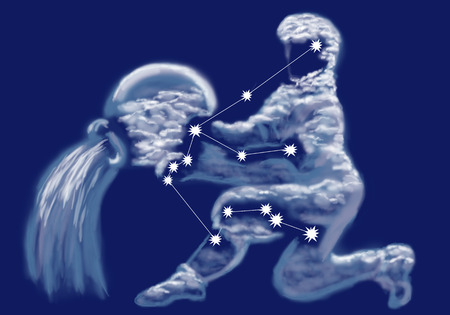 aquarius. sign aquarius  and costellation on night skyの写真素材