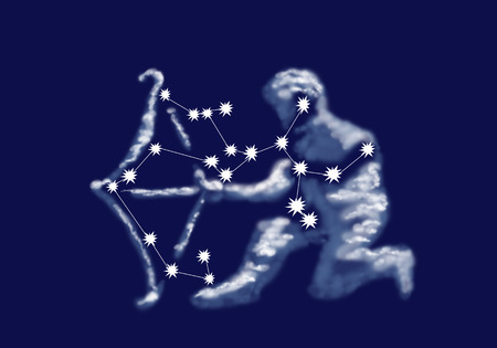 sagittarius. sign aquarius  and constellation on night skyの写真素材