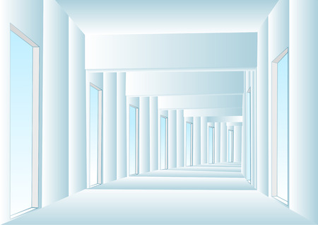 corridor. white empty corridor with opened windowsのイラスト素材