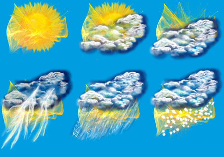 weather abstract icons on a blue backgroundの写真素材