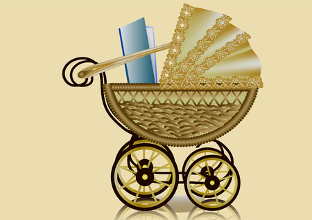pram and book. retro styled baby carriageのイラスト素材