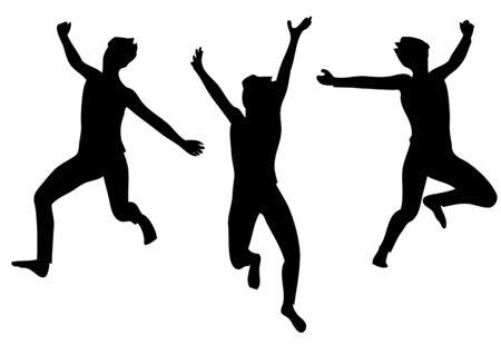 jumping for joy. set of abstract silhouette isolated on whiteのイラスト素材
