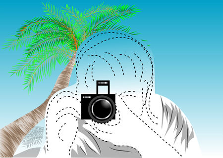 travel photographer on a sea bich with palmのイラスト素材