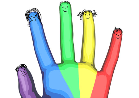 family. multicolor hand with abstract human facesのイラスト素材