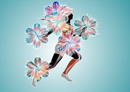 spring excercise.silhouette of running woman and flowerのイラスト素材