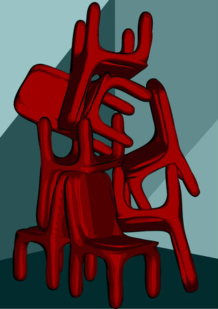 chairs pile. abstract red chairs on green backgroundのイラスト素材
