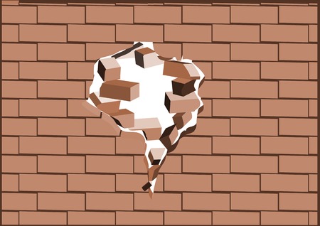 breaking walls. hole in a red brick wallのイラスト素材