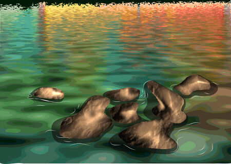 autumnal. autumn background with water and stoneのイラスト素材