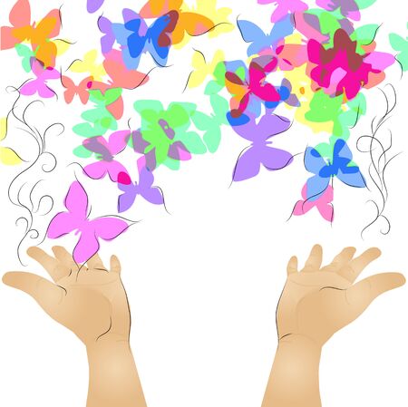 hands and butterfly isolated on a whiteのイラスト素材