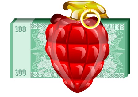 money risk. greanade and money isolated on a white backgroundのイラスト素材