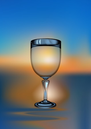 wine glass sunset. silhouette of glass against a blue skyのイラスト素材