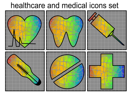 healthcare and medical icon set. Vector set of 6 multicolor iconのイラスト素材