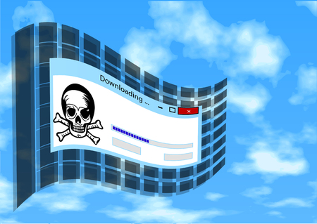 illegal download. flag with skull and sign of downloadingのイラスト素材