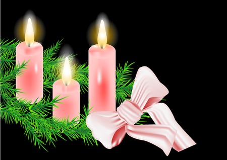 christmas wreath and candle isolated on black backgroundのイラスト素材