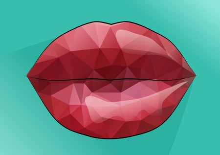 red lips kiss. abstract triangular mouth on green backgroundのイラスト素材