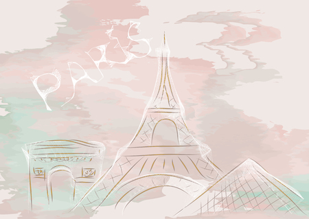 paris, abstract skyline with multicolored cloudsのイラスト素材
