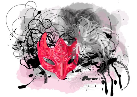 red mask with feather on abstract backgroundのイラスト素材