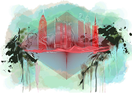 red city. abstract silhouette of modern townのイラスト素材