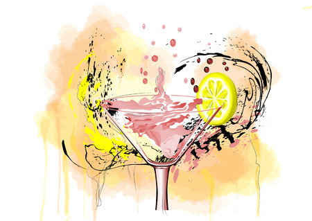 coctail and lemon on abstract multicolor backgroundのイラスト素材