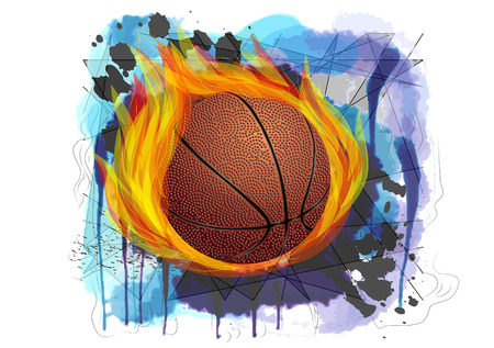 basketball with fair on grunge multicolor backgroundのイラスト素材