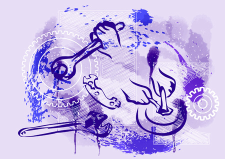 industrial tools on abstract background with gearsのイラスト素材