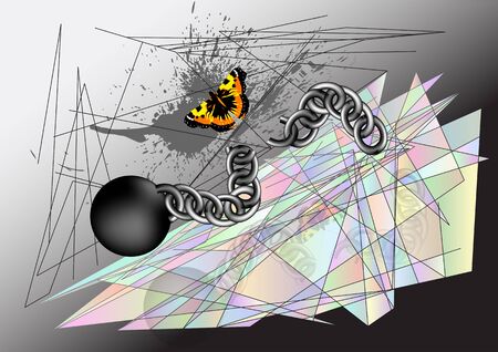 Butterfly tearing chain. abstract environment multicolor backgroundのイラスト素材