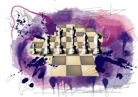 grunge chess on abstract multicolor backgroundのイラスト素材