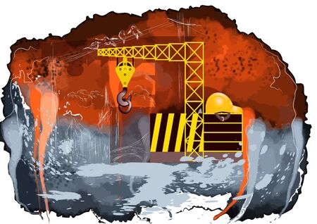 under construction background with crane and helmetのイラスト素材