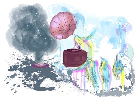 music of bird. abstract bird song in gramaphoneのイラスト素材