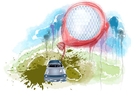 golf club. car and golf ball as balloonのイラスト素材