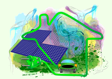 alternative energy. absract grunge background with solar panelのイラスト素材