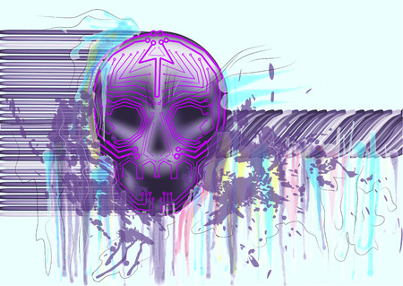 computer virus. skull on abstract multicolor backgroundのイラスト素材