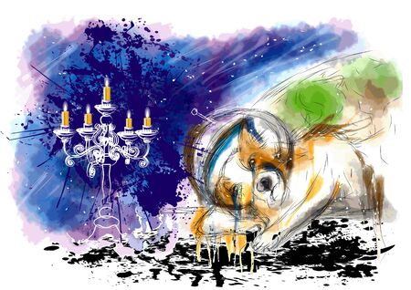 cosmic solitude. cosmonaut dog thinks about earthのイラスト素材