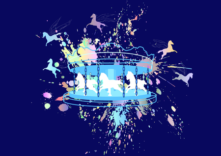 carousel horses. merry-go-round om abstract multicolor backgroundのイラスト素材