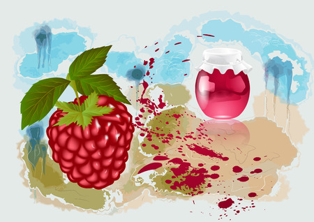 raspberry jam on abstract multicolor grunge backgroundのイラスト素材