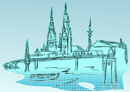 Hamburg abstract silhouette of buildings and bridgeのイラスト素材