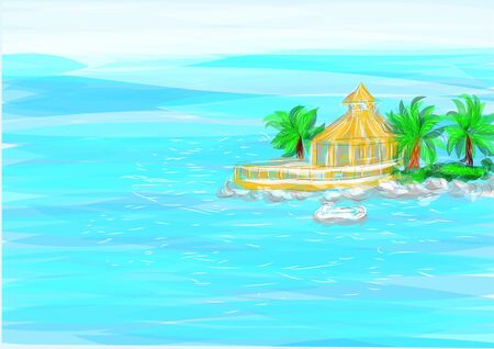 jamaica ocean and abstract coast with house and palmのイラスト素材