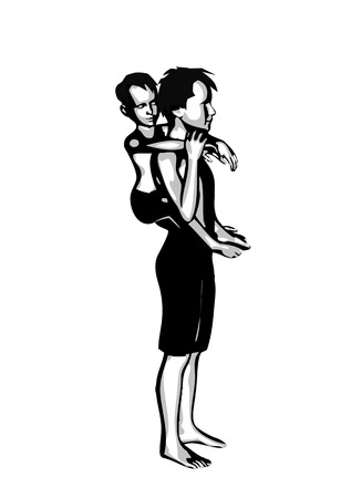 Brother piggybacking little boyのイラスト素材