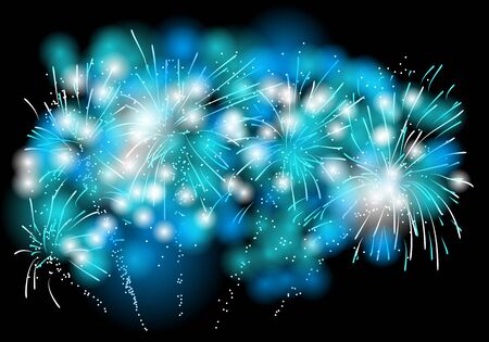 blue and white light of fireworks on black backgroundのイラスト素材