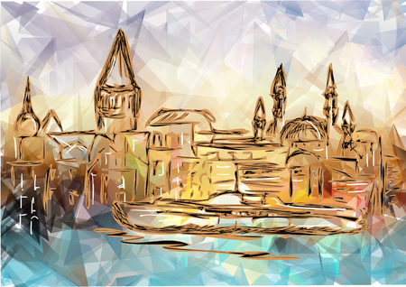 istanbul abstract silhouette of city on multicolor backgroundのイラスト素材