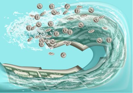 abstract wave with coins and moneyのイラスト素材