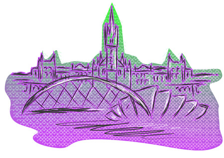 Glasgow abstract silhouette of town on white backgroundのイラスト素材