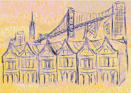 san francisco abstract urban background with building and bridgeの写真素材