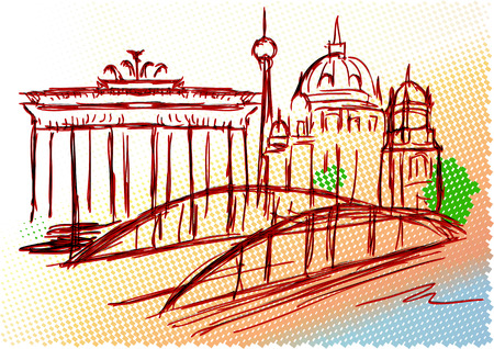 Berlin abstract city  scape on multicolor backgroundのイラスト素材