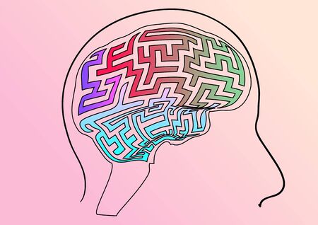 silhouette of human head and abstract brainのイラスト素材
