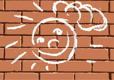 face on brick wall painted with chalkのイラスト素材