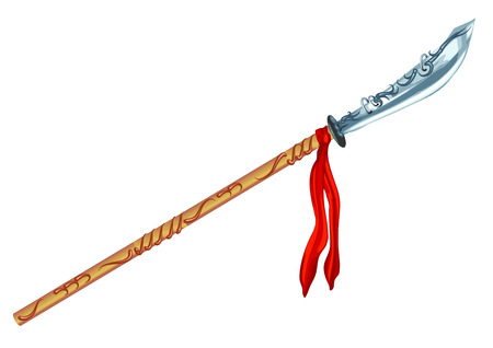 decorative glaive  with red ribbon isolated on whiteのイラスト素材
