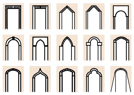 set of arches and brick wall isolated on a whiteのイラスト素材
